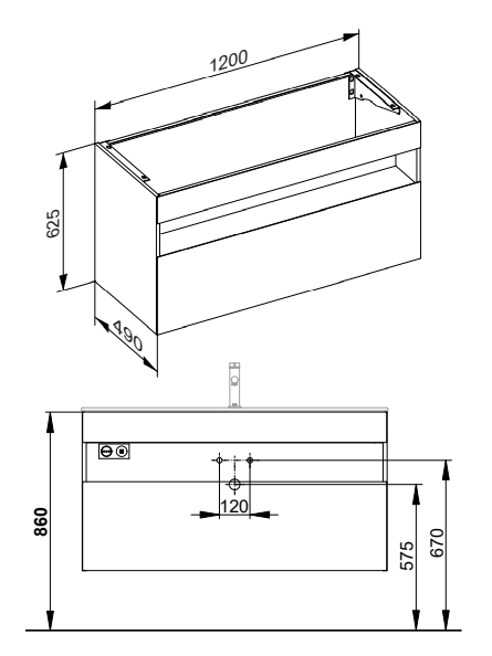 Тумба под раковину KEUCO STAGELINE 32882 180000 490 мм х 1000 мм х 625 мм, с 1 выдвижным ящиком, с сифоном, кашемир/кашемир