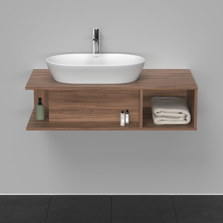 Тумба подвесная под раковину слева DURAVIT D-Neo DE492907979 1000 мм х 550 мм, с открытой боковой полкой справа и консолью, орех натуральный