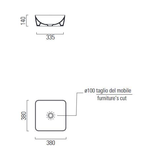 Раковина накладная GSI NUBES 903824 380 мм х 380 мм, без перелива, без отверстия под смеситель, цвет Матовый Blush