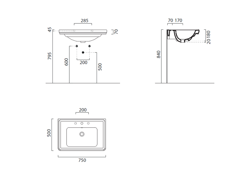 Раковина подвесная/для пьедестала GSI Classic 8787111 750 мм х 500 мм, с переливом, с отверстием под смеситель, цвет Белый глянцевый