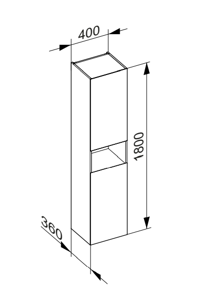 Высокий шкаф - пенал с освещением KEUCO STAGELINE 32831 970101 360 мм х 400 мм х 1800 мм, с 1 полкой в середине и 4 полками, вулканит/вулканит