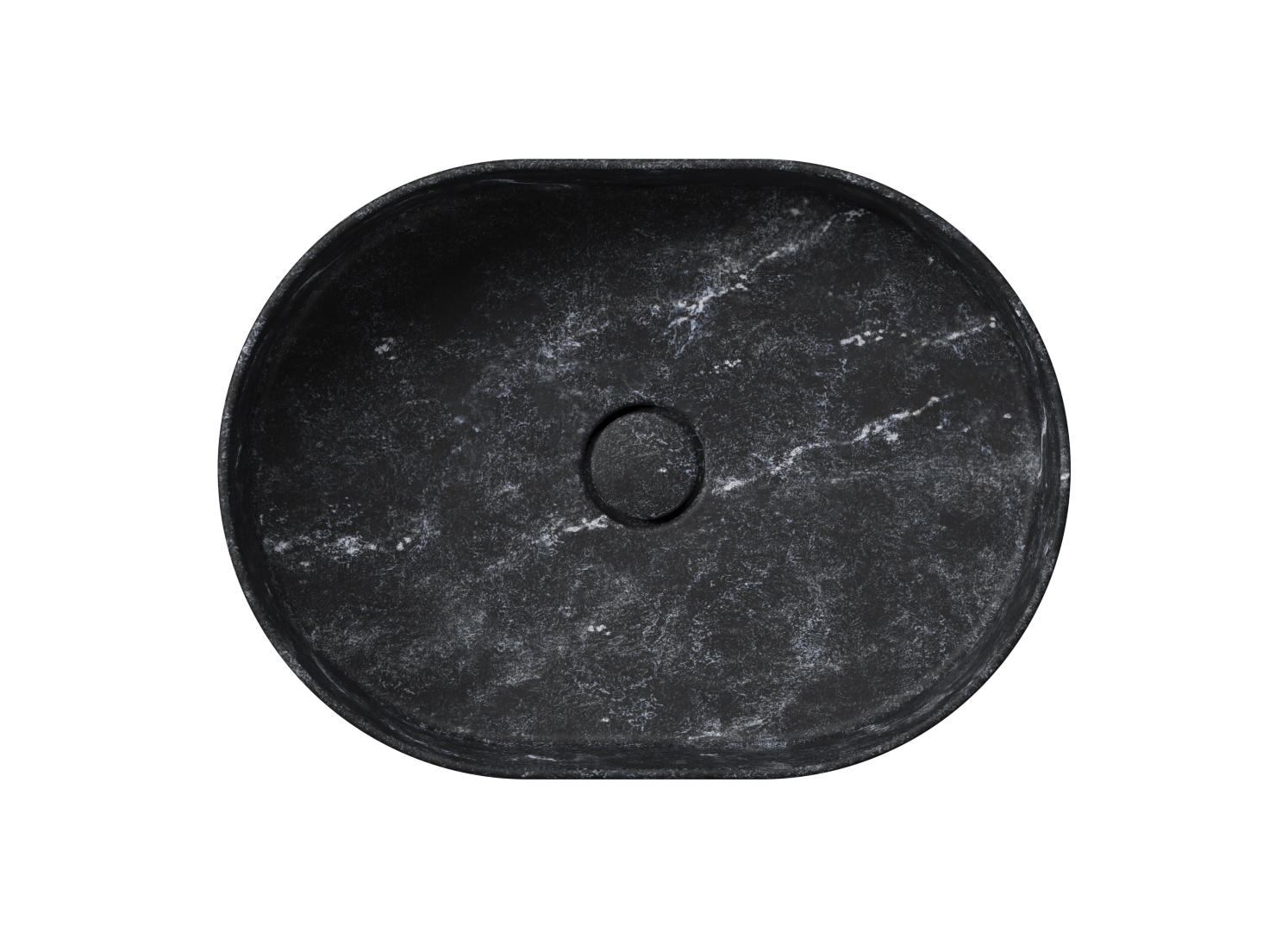 Раковина накладная овальная GSI AltaCeramica AC30236 550 × 400 мм, без отверстия под смеситель, цвет под черный мрамор Marbled black