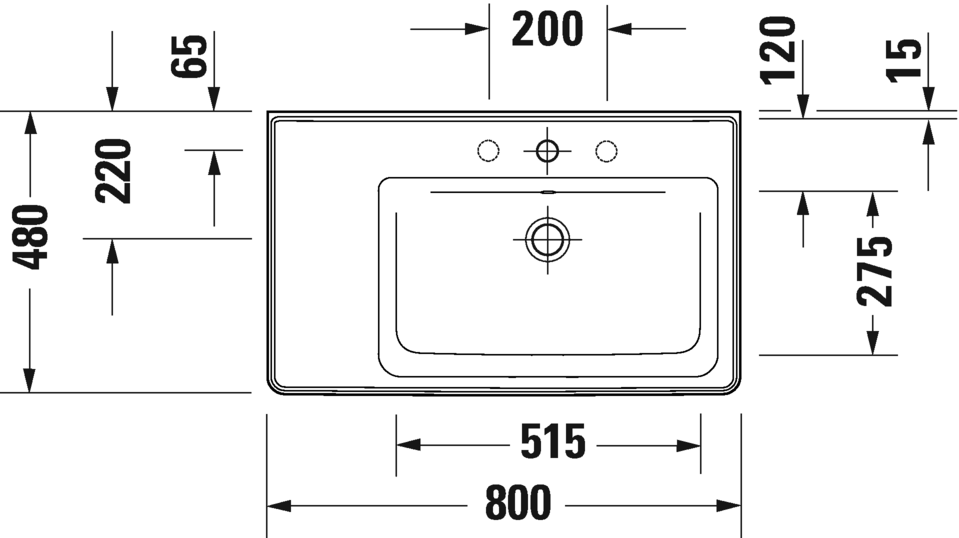 Раковина встраиваемая ассиметричная Duravit D-Neo 2370800000 800 мм х 480 мм, с переливом, с отверстием под смеситель, белая