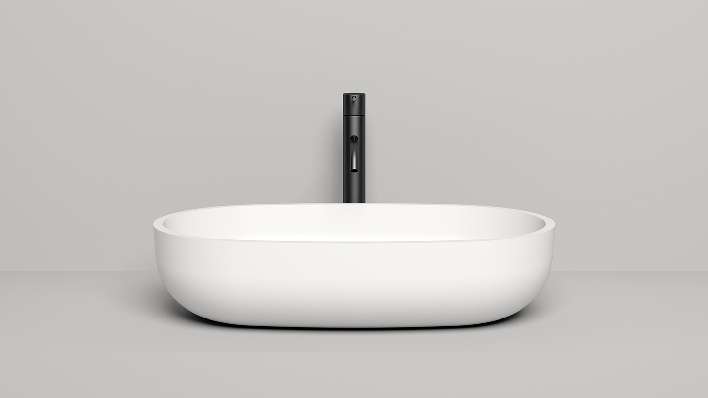 Раковина накладная овальная SALINI GLORIA 05 1102205M 385х640х145мм, S-Stone, без донного клапана, цвет Белый матовый