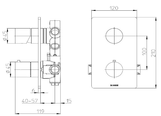 Внешняя часть термостата для душа BOSSINI NOBU INZ072.075 на 2-5 потребителей, цвет Матовая нержавеющая сталь