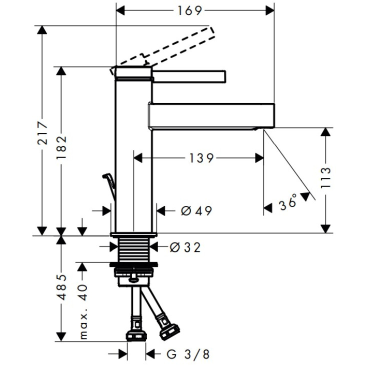 Смеситель для раковины HANSGROHE Finoris 76020000 110 мм, со сливным клапаном, хром