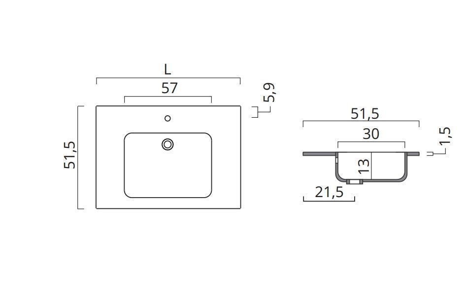Раковина керамическая BMT MOON 801 741 LAF 010   910х15х515 мм, с отверстием под смеситель, с переливом, белый глянцевый