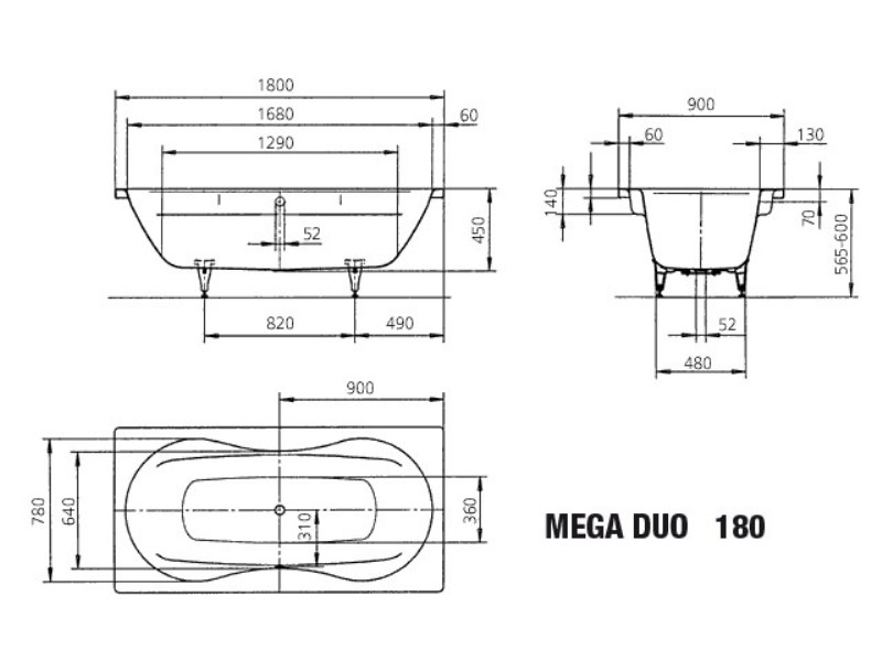 Ванна из сталь-эмали Kaldewei Mega Duo Mod 180 2234.0001.3001 1800 х 900 мм с покрытием Perl-Effekt