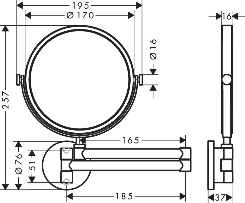 Зеркало косметическое поворотное настенное AXOR Universal Circular 42849670 на шарнире, матовый чёрный
