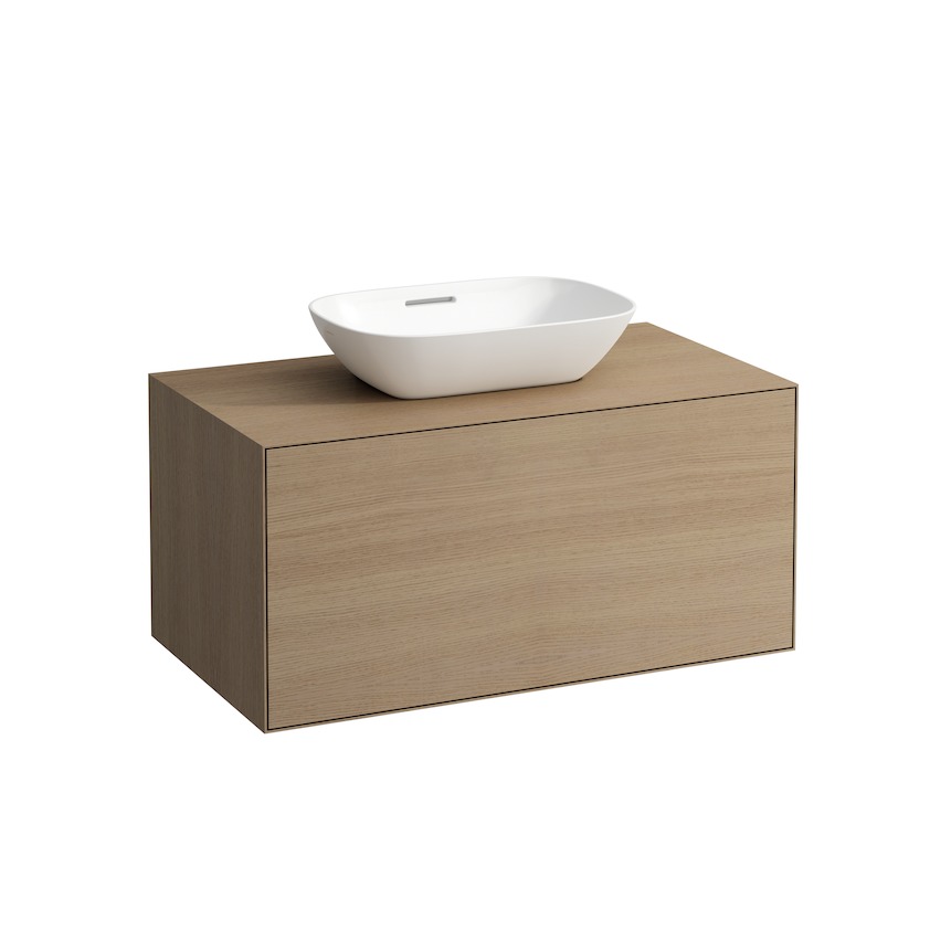 Тумба подвесная  по раковину  Laufen  Boutique  4.0901.3.150.250.1  90см, вырез в центре,  1 ящик, шпон светлый дуб 	