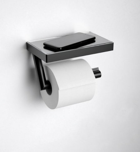 Держатель для туалетной бумаги с полкой KEUCO COLLECTION REVA 12873 379000 для рулонов шириной 120 мм, чёрный матовый