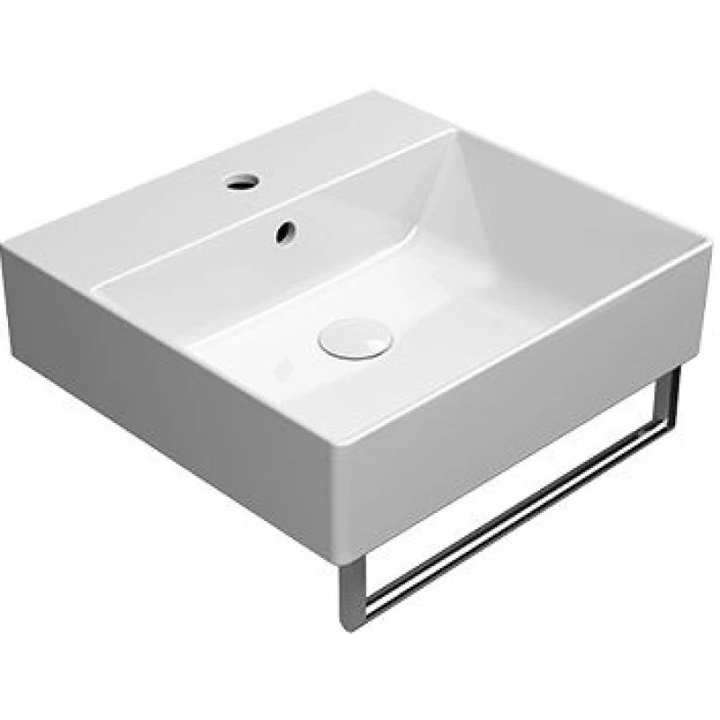 Раковина накладная/подвесная GSI KUBE X 9430111 500 мм х 470 мм, с 1 отверстием под смеситель, с переливом, без крепежа, белая глянцевая