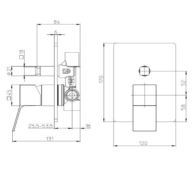 Внешняя часть настенного однорычажного встраиваемого смесителя на 2 выхода BOSSINI AKI Z00740.030 цвет Хром