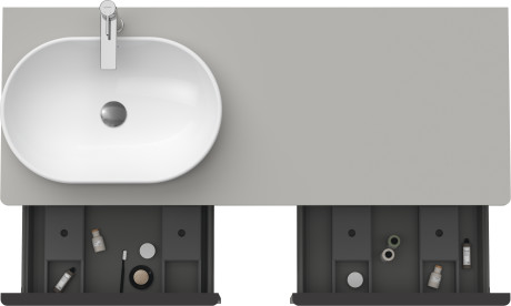 Тумба подвесная под раковину слева DURAVIT D-Neo DE4950L0707 1400 мм х 550 мм, с 2 выдвижными ящиками и открытой полкой, бетонно-серый матовый
