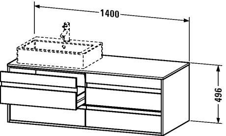 Тумба подвесная под раковину Duravit Ketho KT6657R7979 с четырмя выдвижными ящиками, орех натуральный