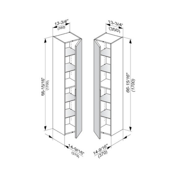 Шкаф - пенал высокий подвесной KEUCO EDITION 11 31330 380002 петли справа, 4 стеклянные полки, корпус/фасад структурный лак, белый