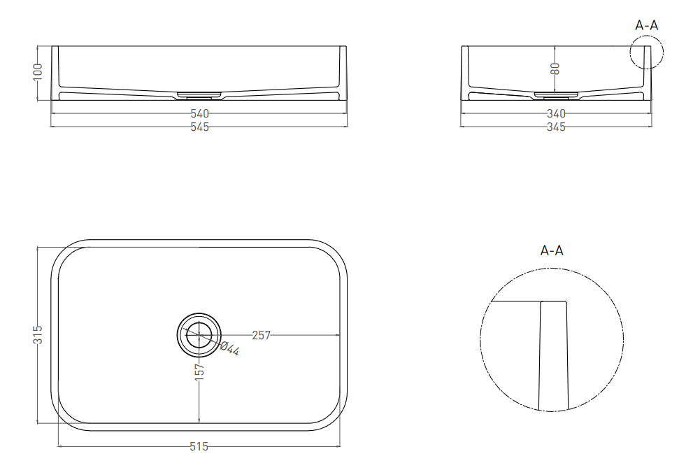 Раковина накладная прямоугольная SALINI CALLISTA 01 1101104G 345х545х150мм, S-Sense , без донного клапана, цвет Белый глянцевый