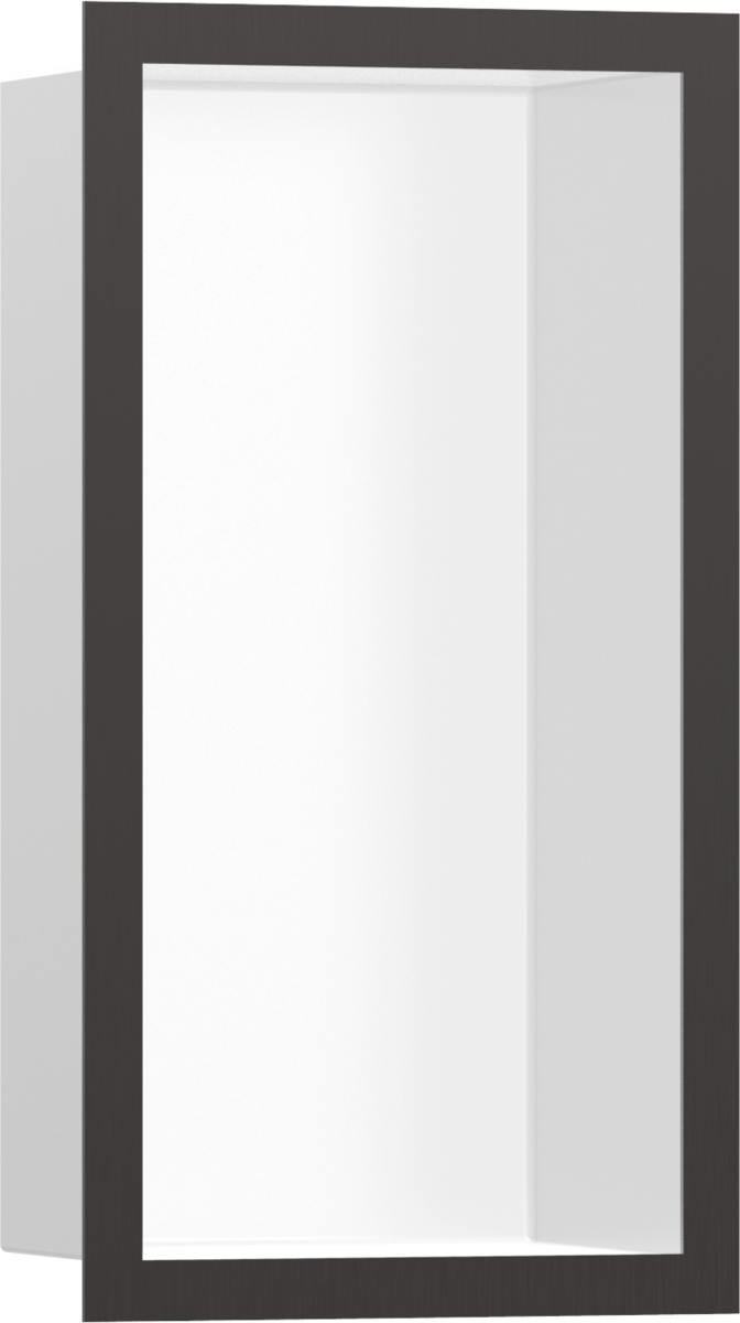 Настенный короб HANSGROHE XtraStoris Individual 56096340 с дизайнерской рамой, 300 мм х 150 мм х 100 мм, матовый белый/шлифованный чёрный хром