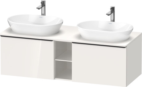 Тумба подвесная под две раковины DURAVIT D-Neo DE4950B2222 1400 мм х 550 мм, с 2 выдвижными ящиками и открытой полкой, белый глянцевый