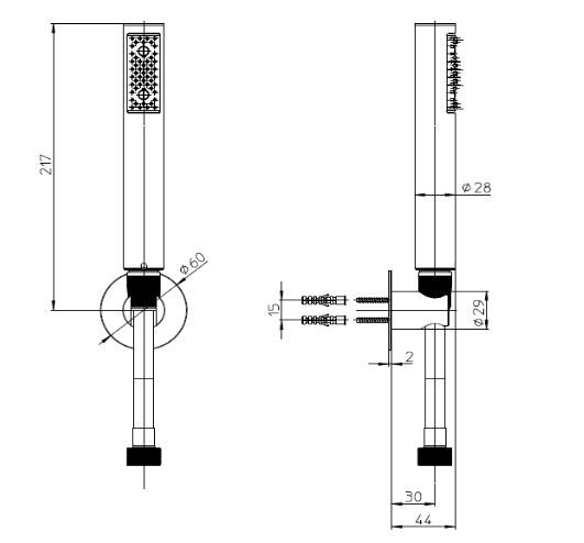 Душевой набор HANSGROHE ZEN/NOBU INC003.075 c ручным душем, шлангом и держателем, цвет Матовая нержавеющая сталь