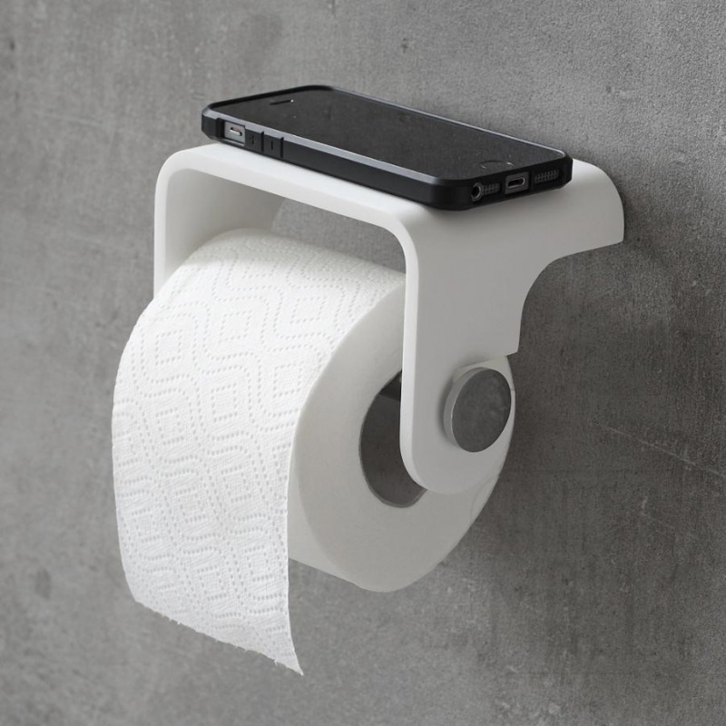 Держатель туалетной бумаги, подвесной, с полочкой DECOR WALTHER   Stone TPH 4   0974565    10 X 13 X 10 см, композит Solid Surface,  цвет: черный матовый/сталь матовая