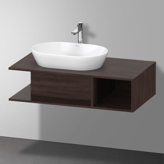 Тумба подвесная под раковину слева DURAVIT D-Neo DE492905353 1000 мм х 550 мм, с открытой боковой полкой справа и консолью, каштан тёмный