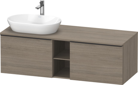 Тумба подвесная под раковину слева DURAVIT D-Neo DE4950L3535 1400 мм х 550 мм, с 2 выдвижными ящиками и открытой полкой, дуб терра