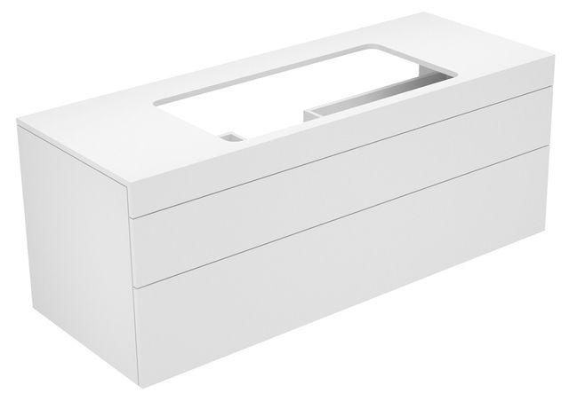 Тумба подвесная под раковину KEUCO EDITION 400 31583 170000 без отверстия под смеситель, с двумя выдвижными фронтами, корпус структурный лак/фасад матовое стекло, трюфель