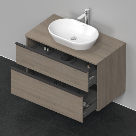 Тумба подвесная под раковину DURAVIT D-Neo DE496803535 550 мм х 1000 мм, с двумя выдвижными ящиками и консолью, дуб терра