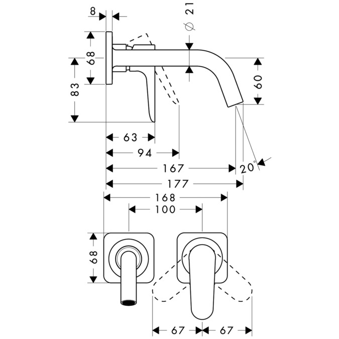 Смеситель для раковины AXOR Citterio M 34113000 настенный с отдельными розетками хром