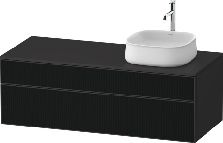 Тумба подвесная с вырезом под раковину справа DURAVIT ZENCHA ZE4822R63800000 550 мм х 1300 мм х 442 мм, с 2 выдвижными ящиками, чёрное стекло/графит суперматовый