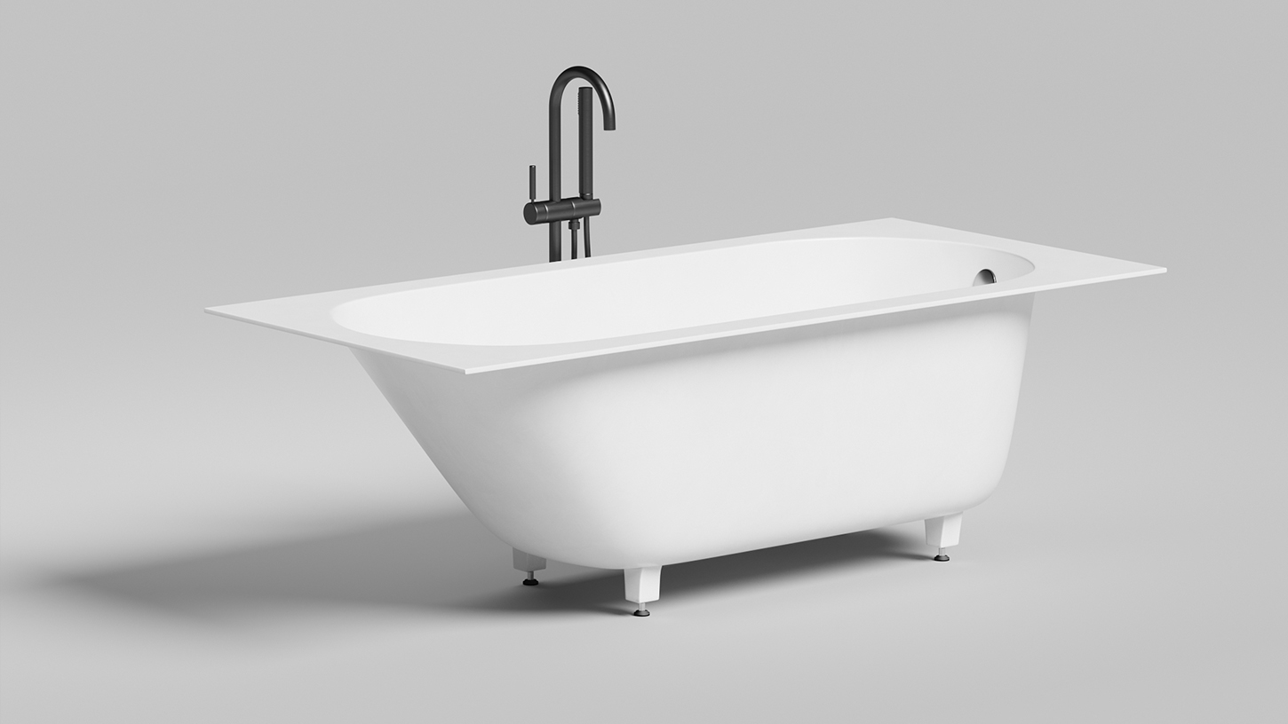 Встраиваемая овальная ванна SALINI ORNELLA KIT 102423M 700х1690х600 мм, S-Stone, регулируемые ножки, донный клапан "Click-Clack", сифон, интегрированный слив-перелив, цвет Белый матовый
