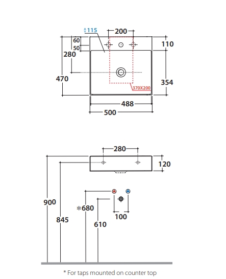 Раковина - чаша накладная GLOBO T-EDGE B6R51BI 500 мм х 470 мм, с отверстием под смеситель, без перелива, белая глянцевая