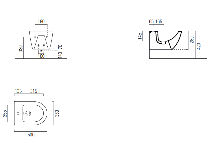 Биде подвесное GSI PURA 8864FR2104 500 мм х 360 мм, с отверстием под смеситель, с переливом, с креплением, цвет Белый матовый