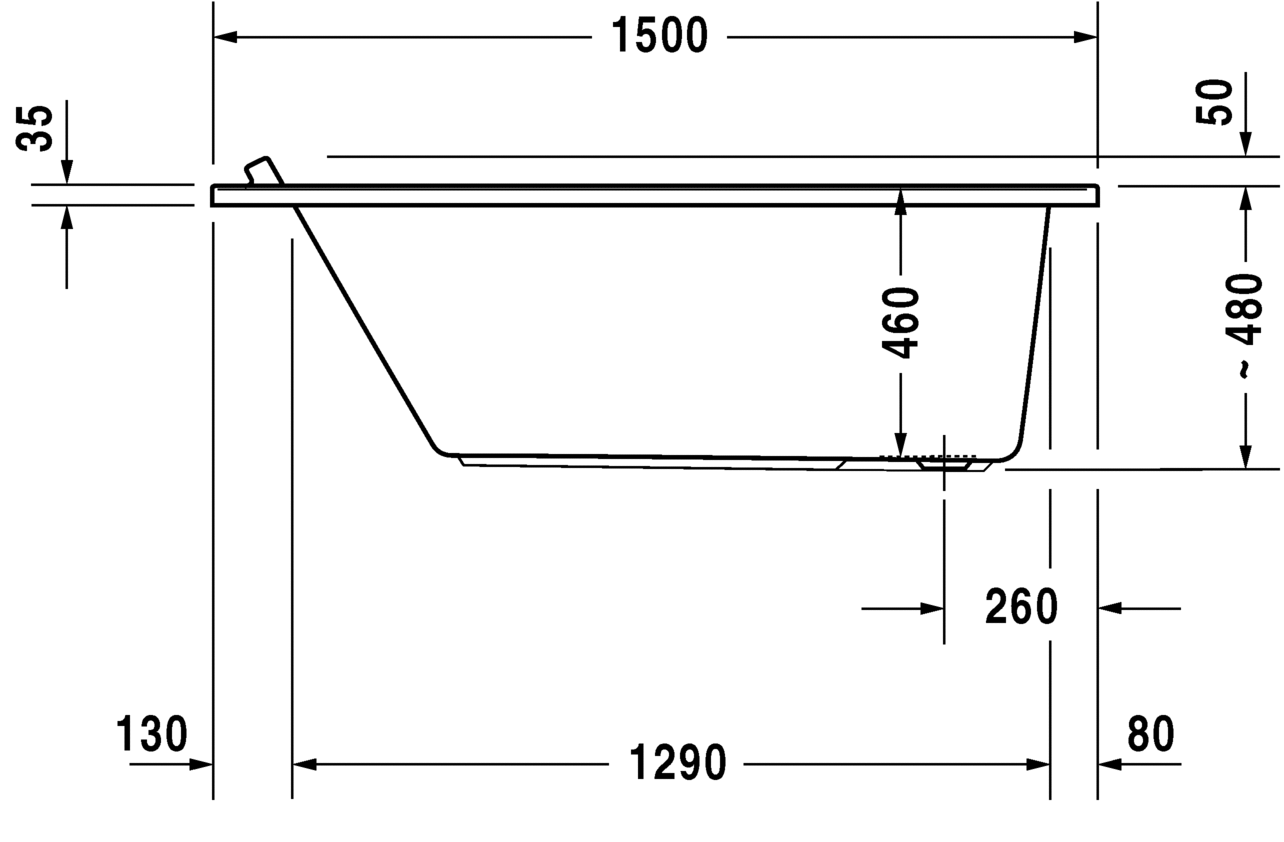 Акриловая ванна Duravit Starck 700331000000000 1500 х 700 c одним наклоном для спины, встраиваемая версия или версия с панелями, белая