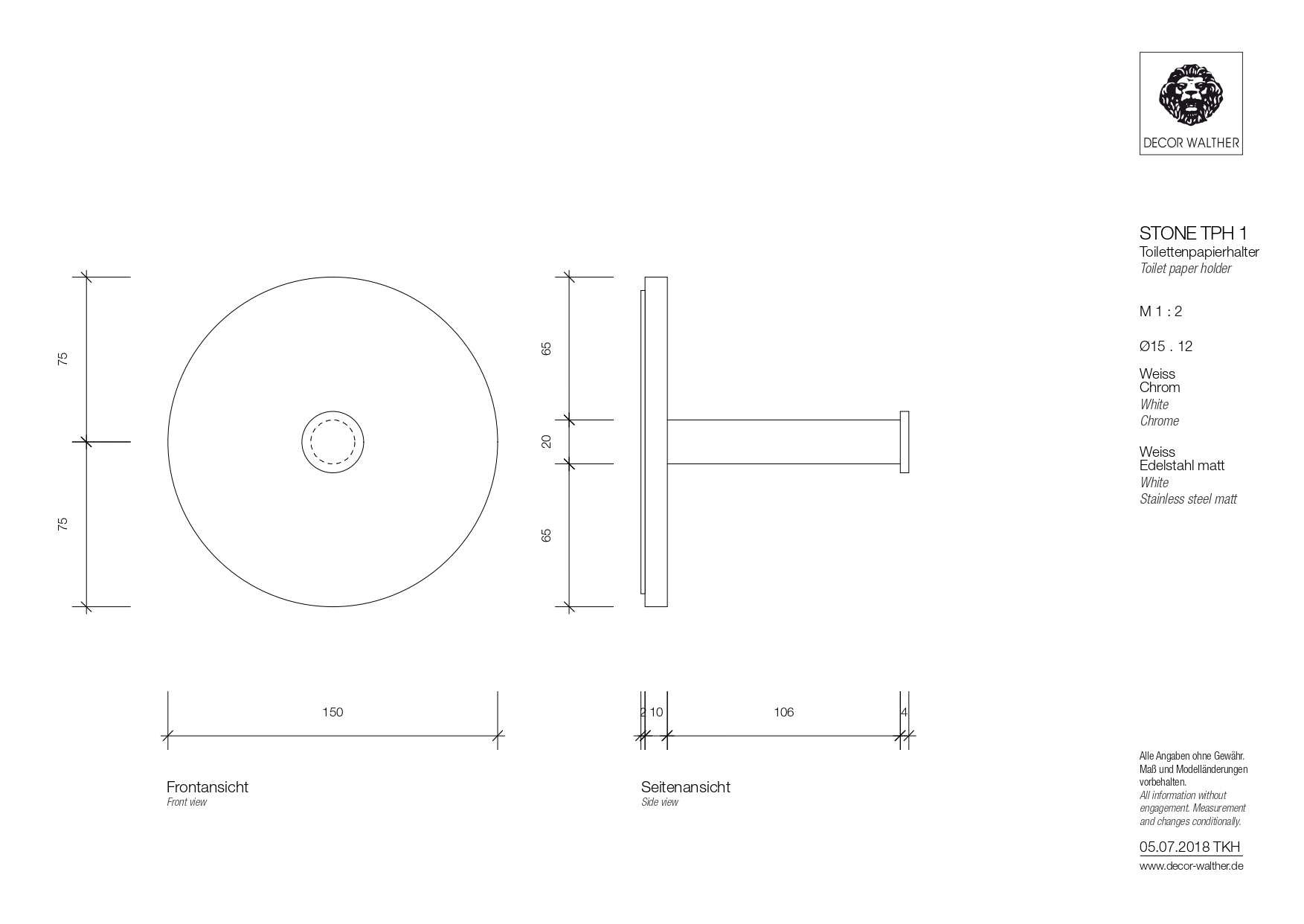 Держатель туалетной бумаги DECOR WALTHER  STONE TPH1   0974465   Ø15 х 12,5 см, композит/металл, цвет: черный матовый/сталь матовая