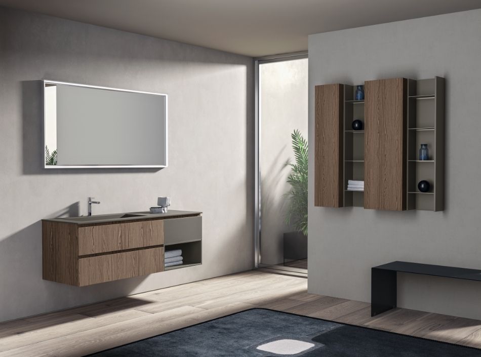  Тумба подвесная для раковины BMT Galaxy 937 106 HEF 01 010  700х486х500 мм, с 2 выдвижными ящиками, цвет Белый матовый/Titanio