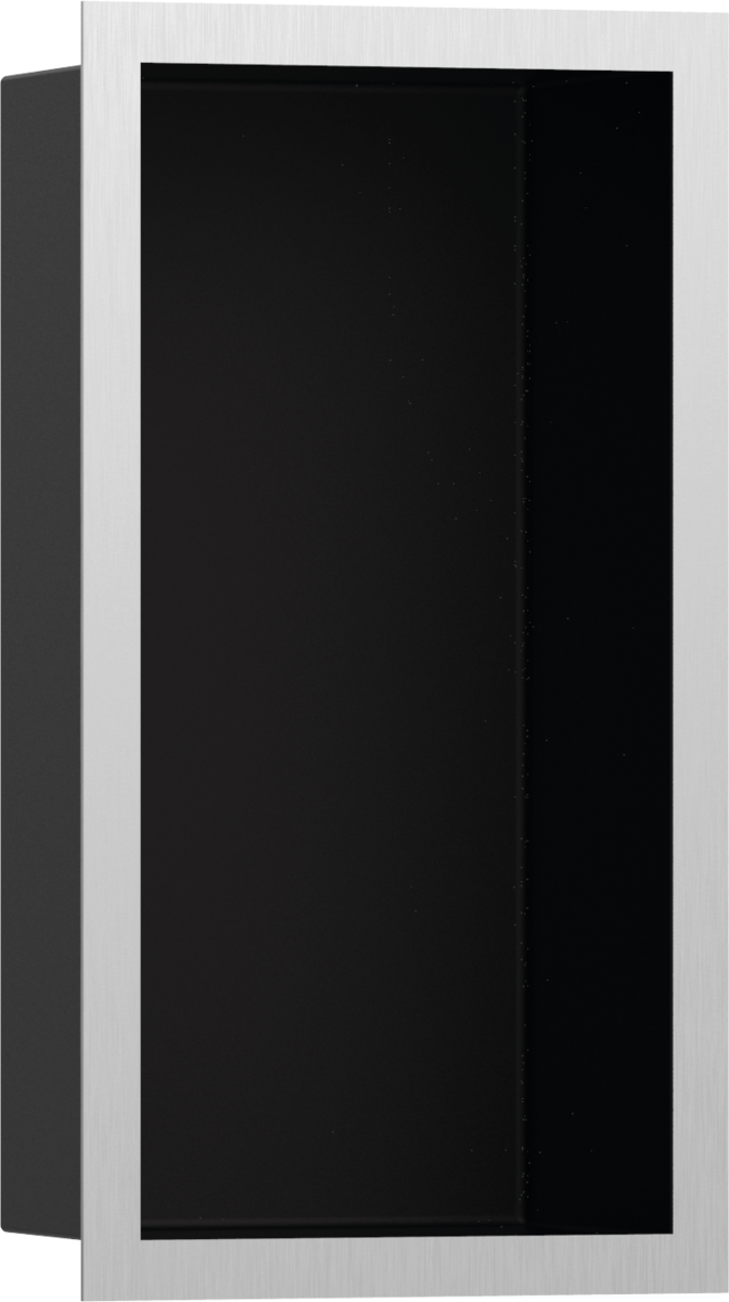 Настенный короб HANSGROHE XtraStoris Individual 56095800 с дизайнерской рамой, 300 мм х 150 мм х 100 мм, матовый чёрный/полированная сталь