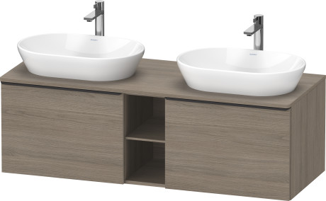 Тумба подвесная под две раковины DURAVIT D-Neo DE4950B3535 1400 мм х 550 мм, с 2 выдвижными ящиками и открытой полкой, дуб терра