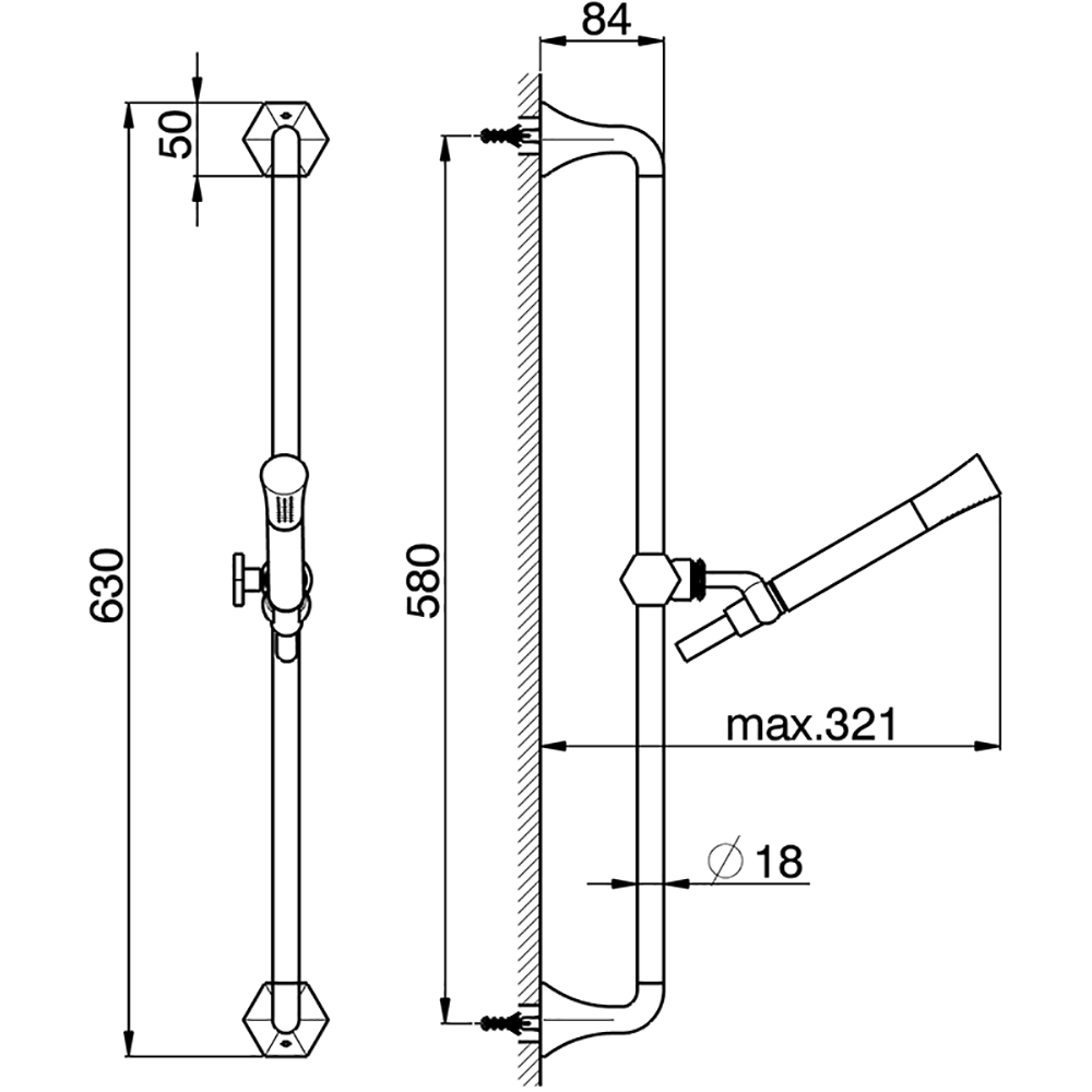 Душевой гарнитур CISAL Cherie CE00311021 штанга, ручная лейка и шланг, цвет Чёрный/Хром
