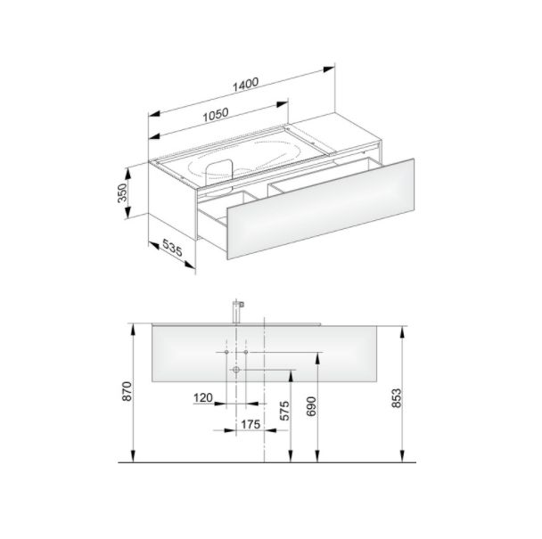 Тумба подвесная под раковину слева KEUCO EDITION 11 31163 140000 с одним выдвижным фронтом, корпус матовый лак/фасад глянцевое стекло, трюфель
