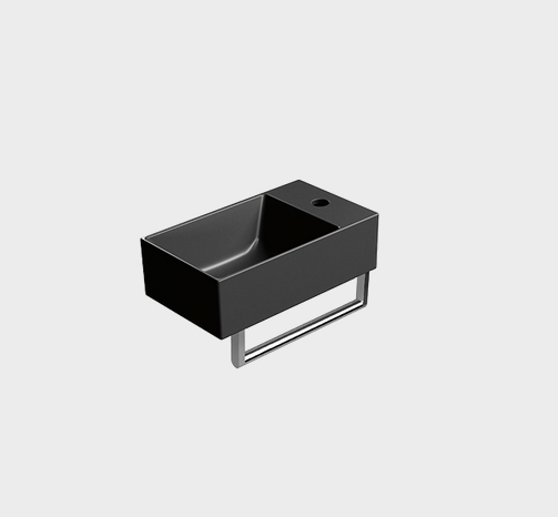 Раковина накладная/подвесная прямоугольная GSI KUBE X 9484126 230 мм х 400 мм, с отверстием под смеситель справа/слева, цвет Чёрный матовый Ardesia