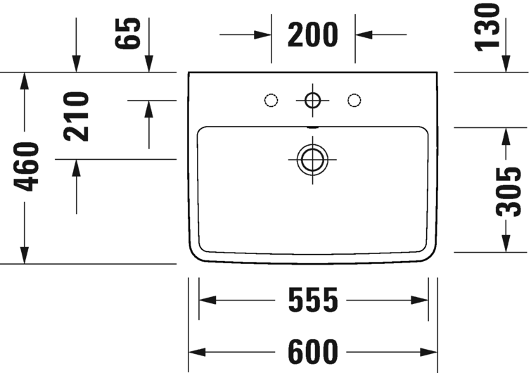 Раковина встраиваемая сверху/подвесная DURAVIT Duravit No.1 2375600000 460 мм х 600 мм, с переливом, с отверстием под смеситель, белая