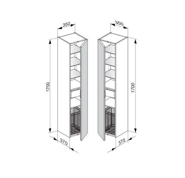 Шкаф - пенал высокий подвесной KEUCO EDITION 11 31331 380002 петли справа, 3 стеклянные полки, с корзиной для белья, корпус/фасад структурный лак, белый