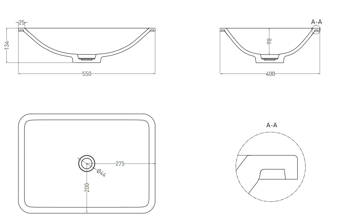 Раковина встраиваемая круглая SALINI MAREA 05 1802205M 550х400х134мм, S-Stone, без донного клапана, цвет Белый матовый