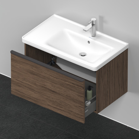 Тумба подвесная под раковину DURAVIT D-Neo DE425502121 784 мм х 452 мм, с одним выдвижным ящиком, орех тёмный