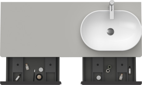 Тумба подвесная под раковину справа DURAVIT D-Neo DE4950R0707 1400 мм х 550 мм, с 2 выдвижными ящиками и открытой полкой, серо-коричневый матовый