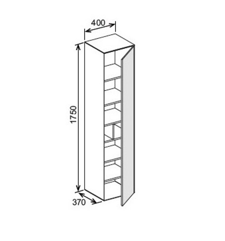 Высокий шкаф-пенал Keuco Edition Lignatur 33330 700002 400x1750x370 мм 1 дверь петли справа фасад дуб, корпус дуб