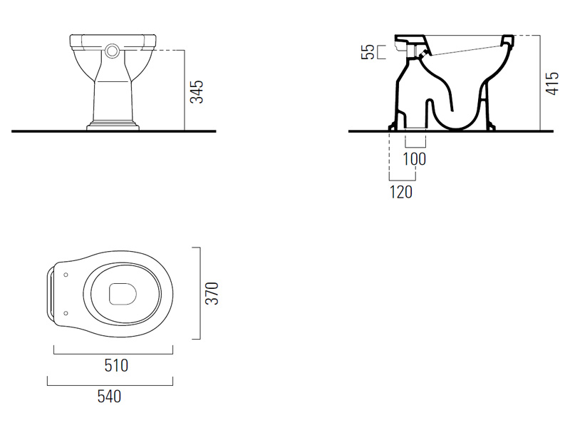 Унитаз приставной GSI CLASSIC 871011 540 мм х 370 мм, слив в пол, для крепежа FVB, белый глянцевый
