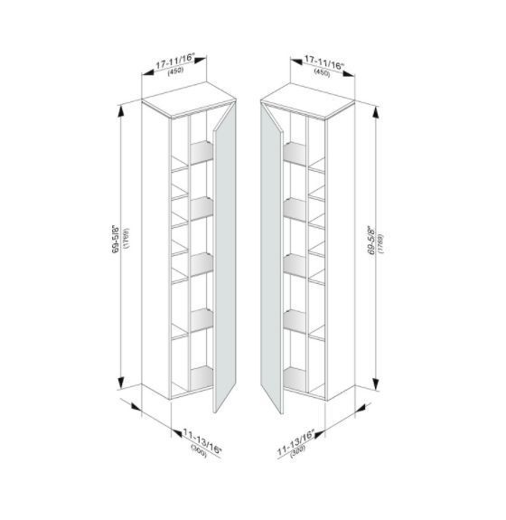 Шкаф - пенал высокий подвесной KEUCO EDITION 400 31735 390002 петли справа, 4 стеклянные полки, корпус/фасад структурный лак, антрацит